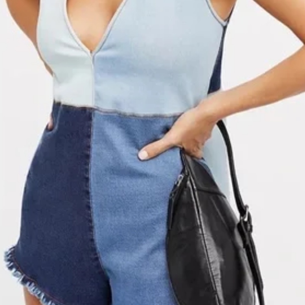 $180 Alice McCall Denim Colorblock Sweet Thing Romper Short jumpsuit Oversized 4